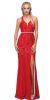 Deep V-Neck Rhinestones Waist Lace Long Prom Dress in Red